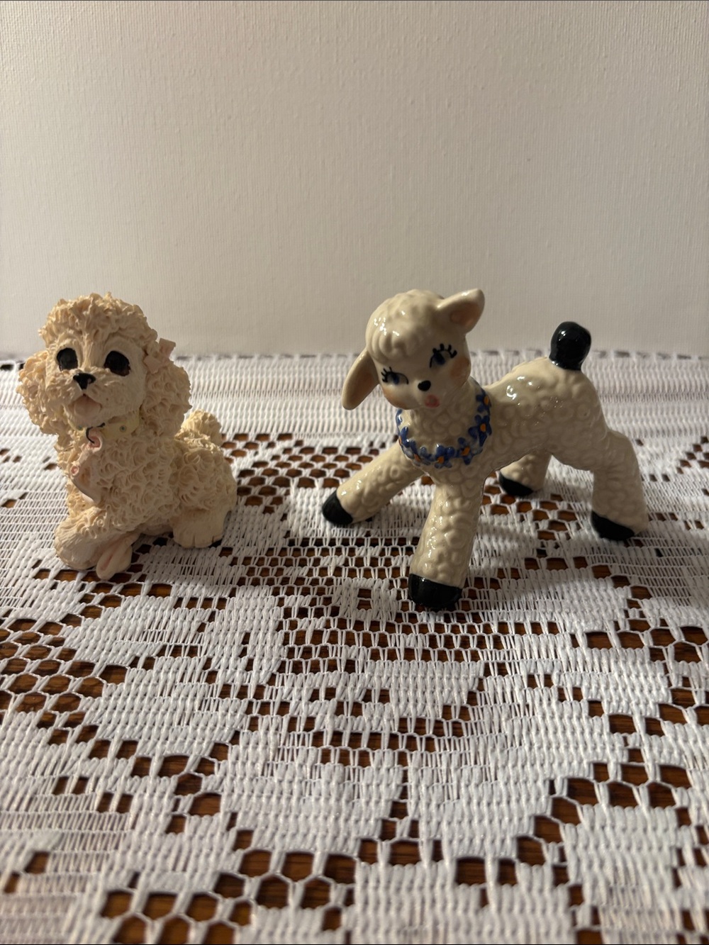 Vintage Ceramic Poodle and Lamb Figurines - Cream